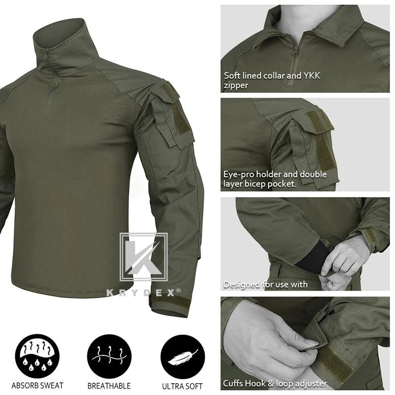KRYDEX Combat G3 Uniform Set Outdoor Hunting Tactical Camouflage Shirt & Pants Kit Ranger Green Gen3 Clothing