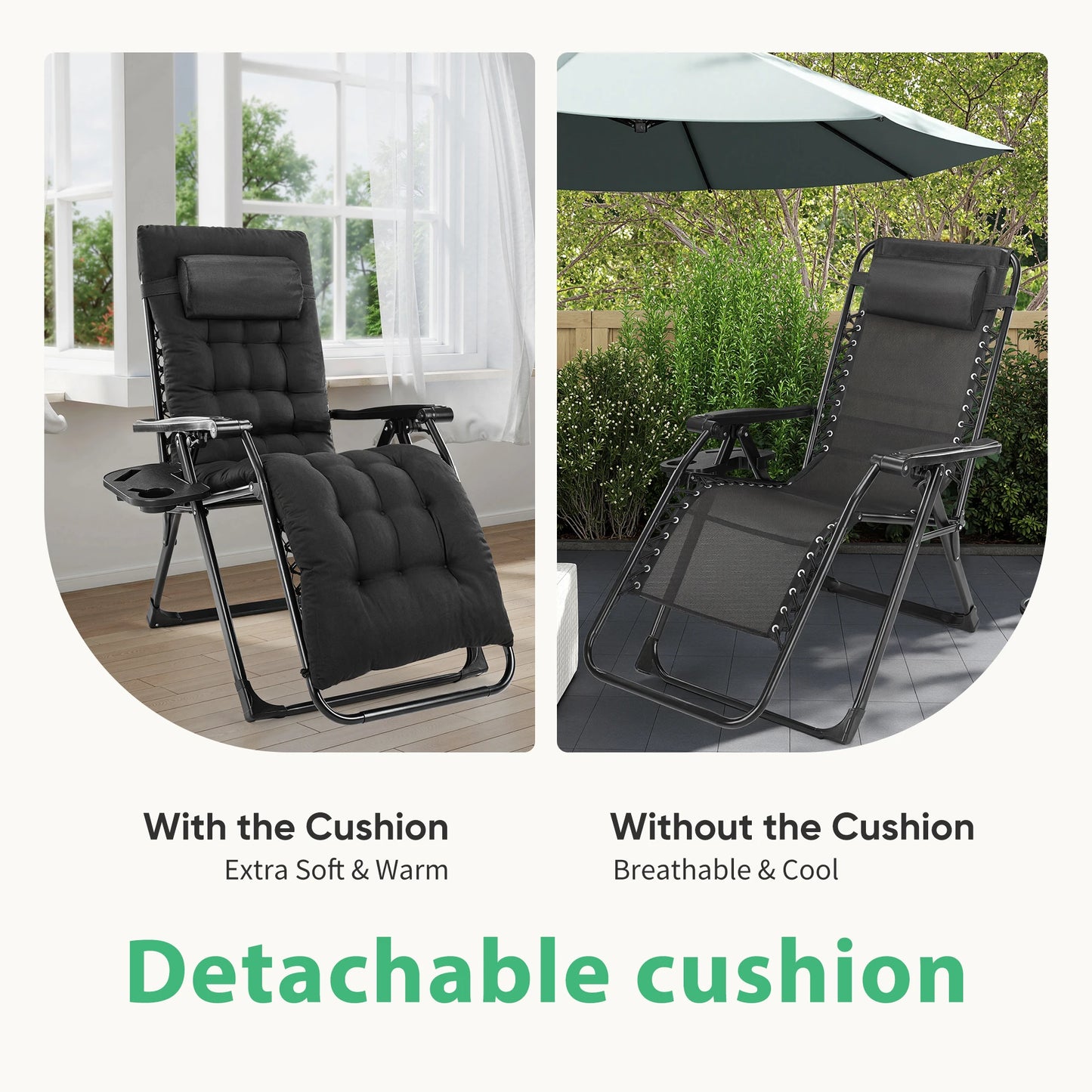 JHK Zero Gravity Recliner Outdoor Lounge Chair Cup Holder