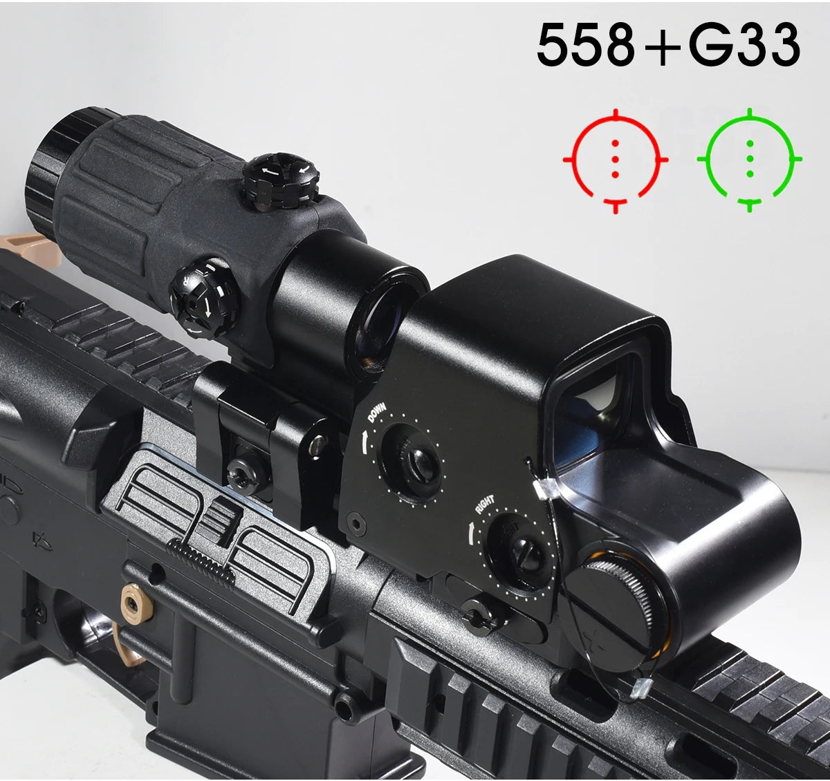 558 G33 Combo Hunting Holographic Sight Red Green Dot Reflex Tactical G43 G45 3X 5X Magnifier Sight Folding Side Flip Riflescope