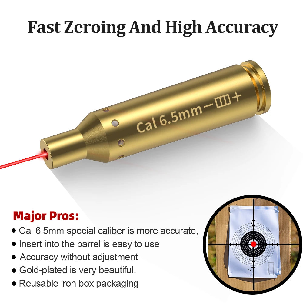 6.5MM Optics Cartridge Red Dot Laser Bore Brass Bore Boresighter For Pistol Rifle Scope Hunting Accessories 6 Batte