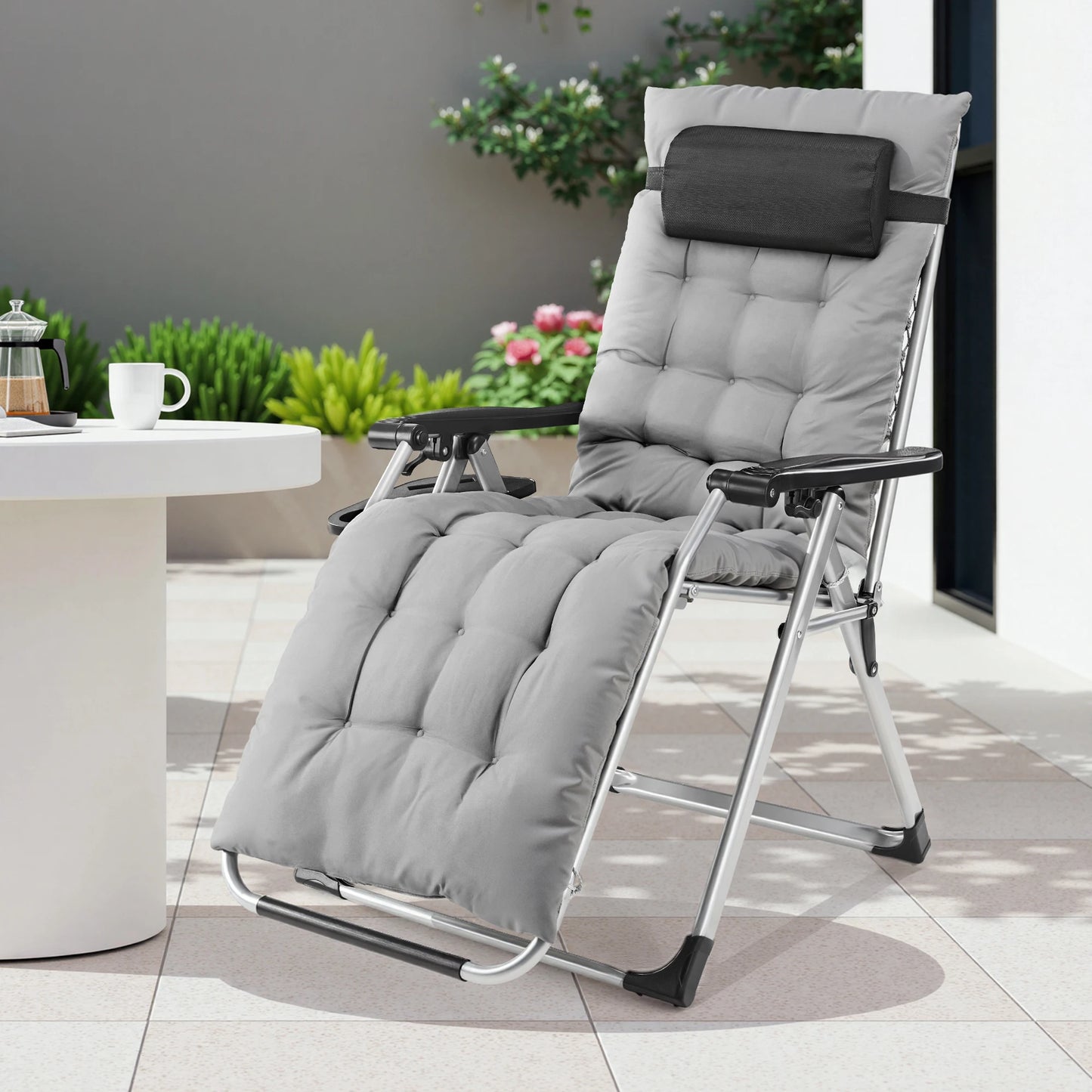 JHK Zero Gravity Recliner Outdoor Lounge Chair Cup Holder