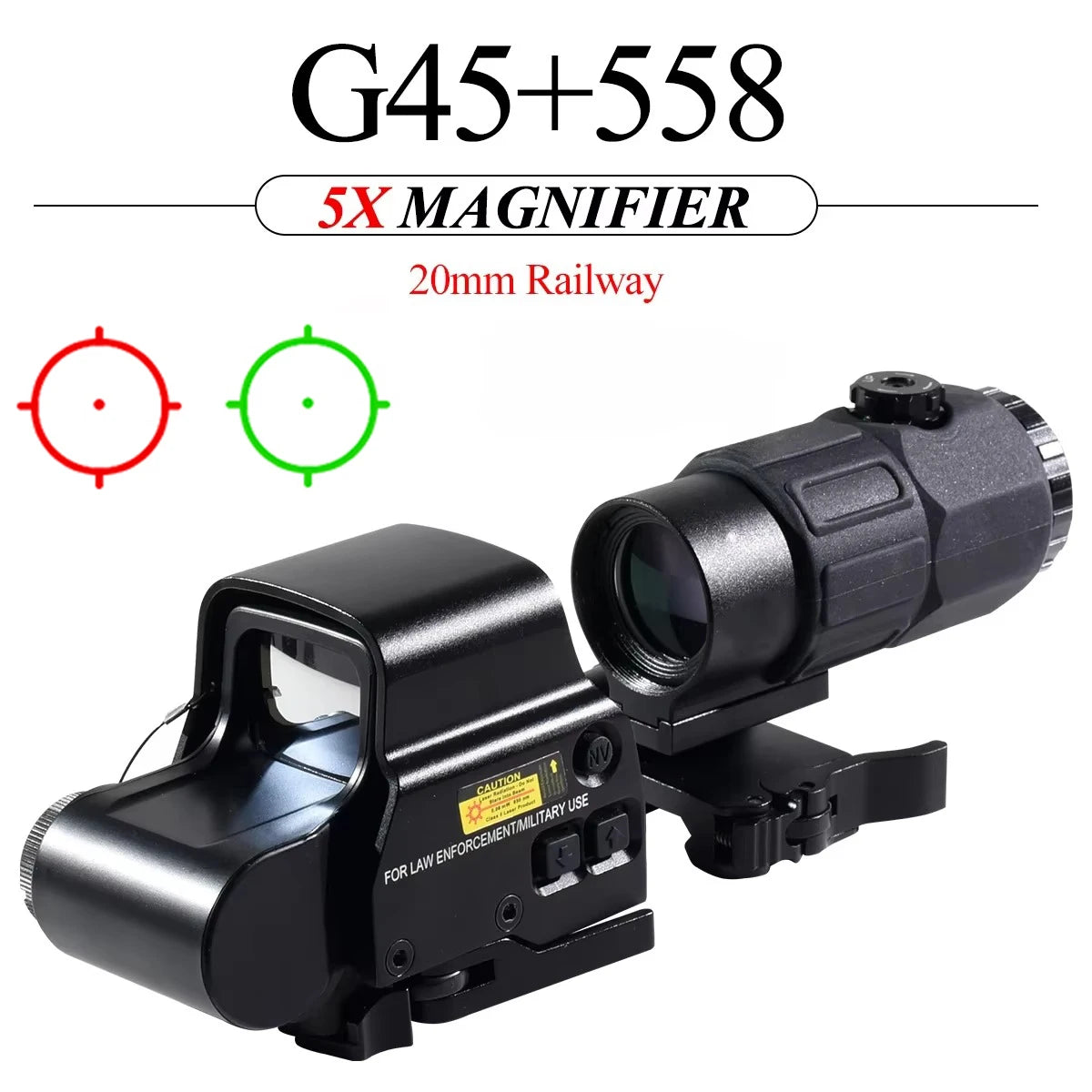 558 G33 Combo Hunting Holographic Sight Red Green Dot Reflex Tactical G43 G45 3X 5X Magnifier Sight Folding Side Flip Riflescope