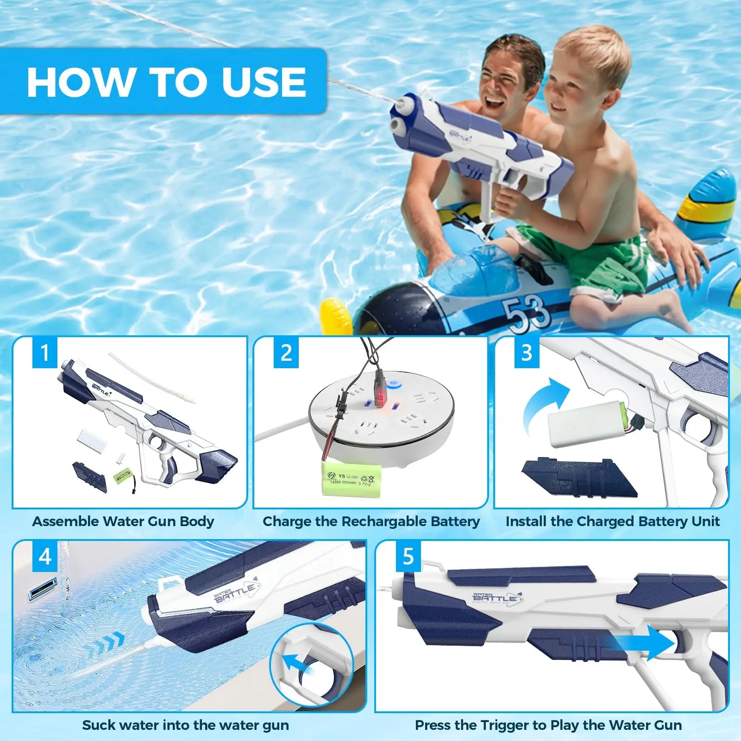 CONUSEA Electric Water Gun Squirt Pistol Space Battle Toys