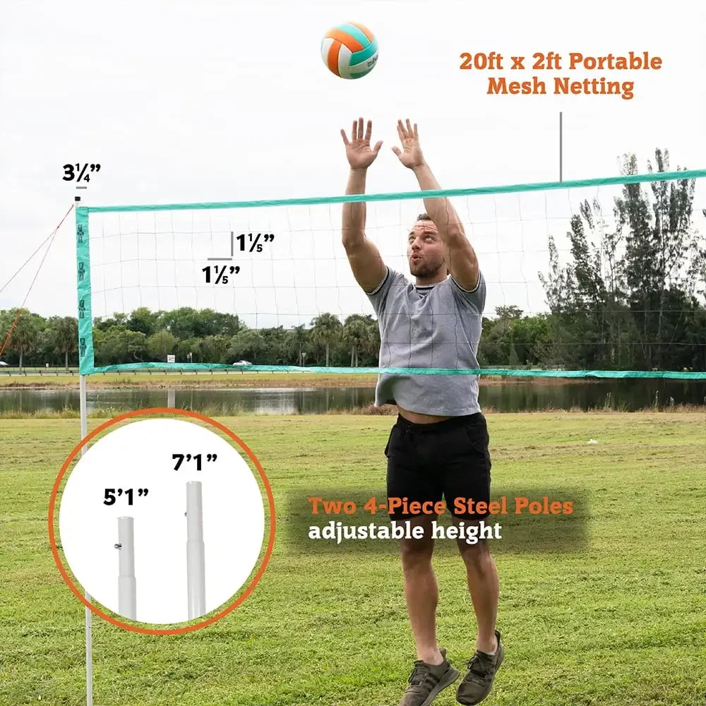 Complete Outdoor Sports Set 20ft Net, Adjustable for Backyard Volleyball Badminton, Includes All Accessories for Family Fun