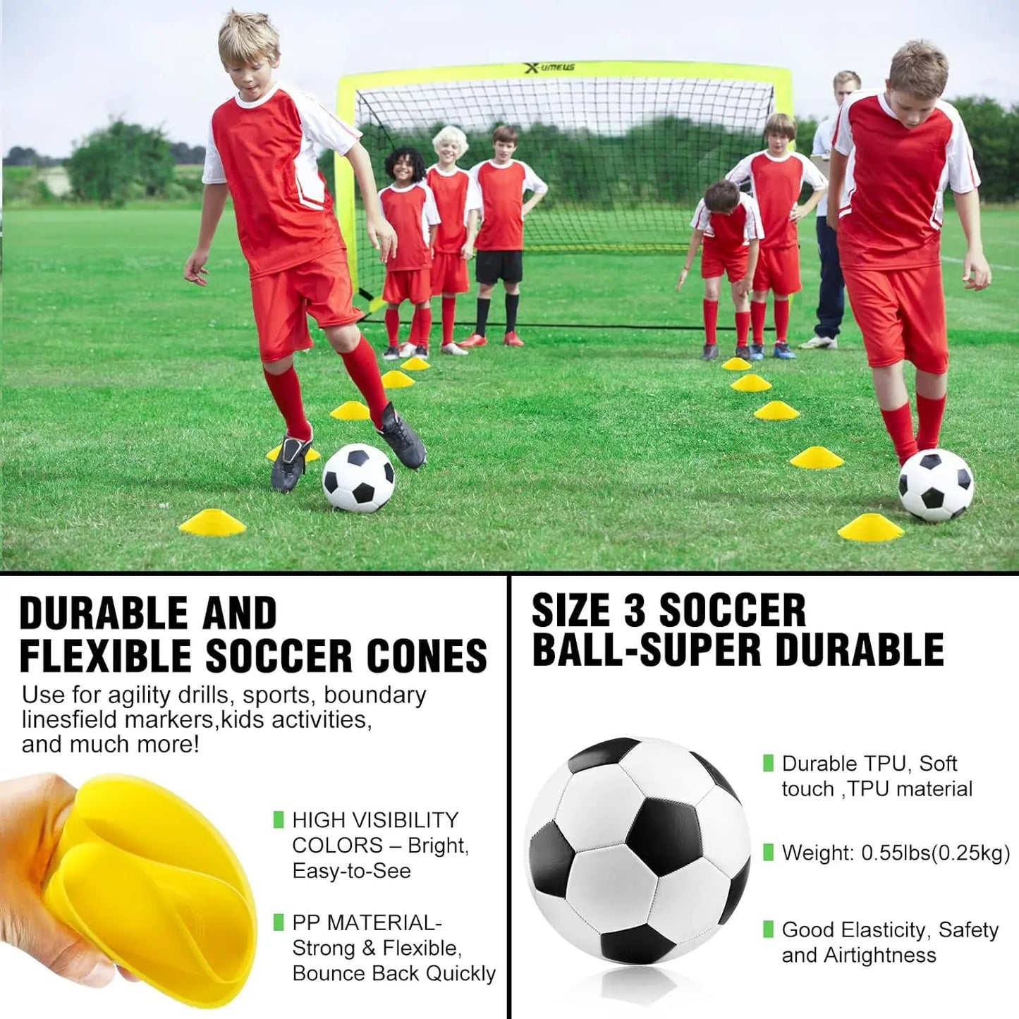 XMSJ Kids Soccer Goal Set Portable Backyard Pop Up Training