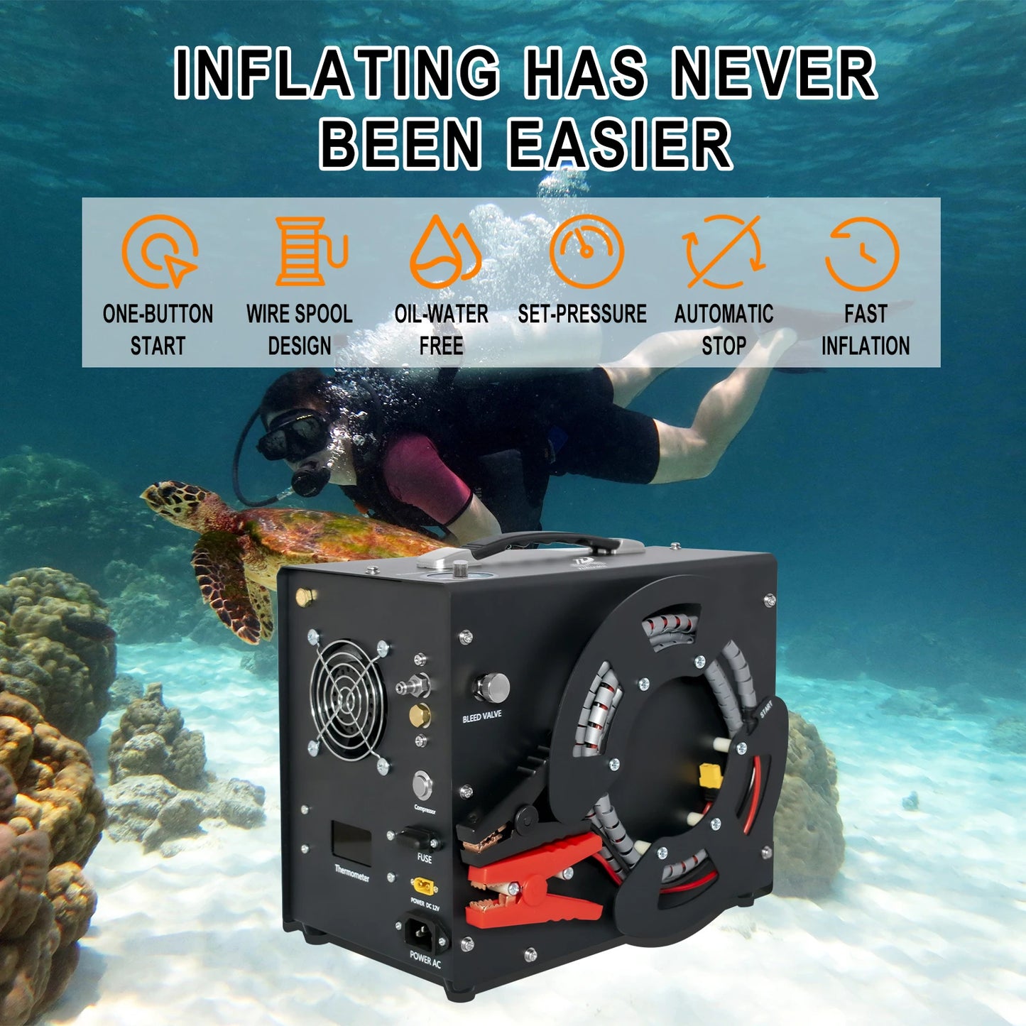 TUDIVING-Portable 4500Psi Pcp Air Compressor,300Bar High Pressure Air Compressor Scuba Tank Compressor HPA Pump Fill Station