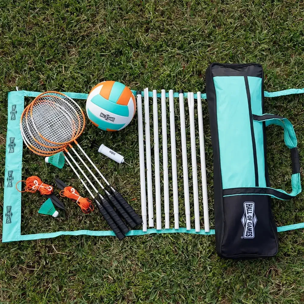 Complete Outdoor Sports Set 20ft Net, Adjustable for Backyard Volleyball Badminton, Includes All Accessories for Family Fun