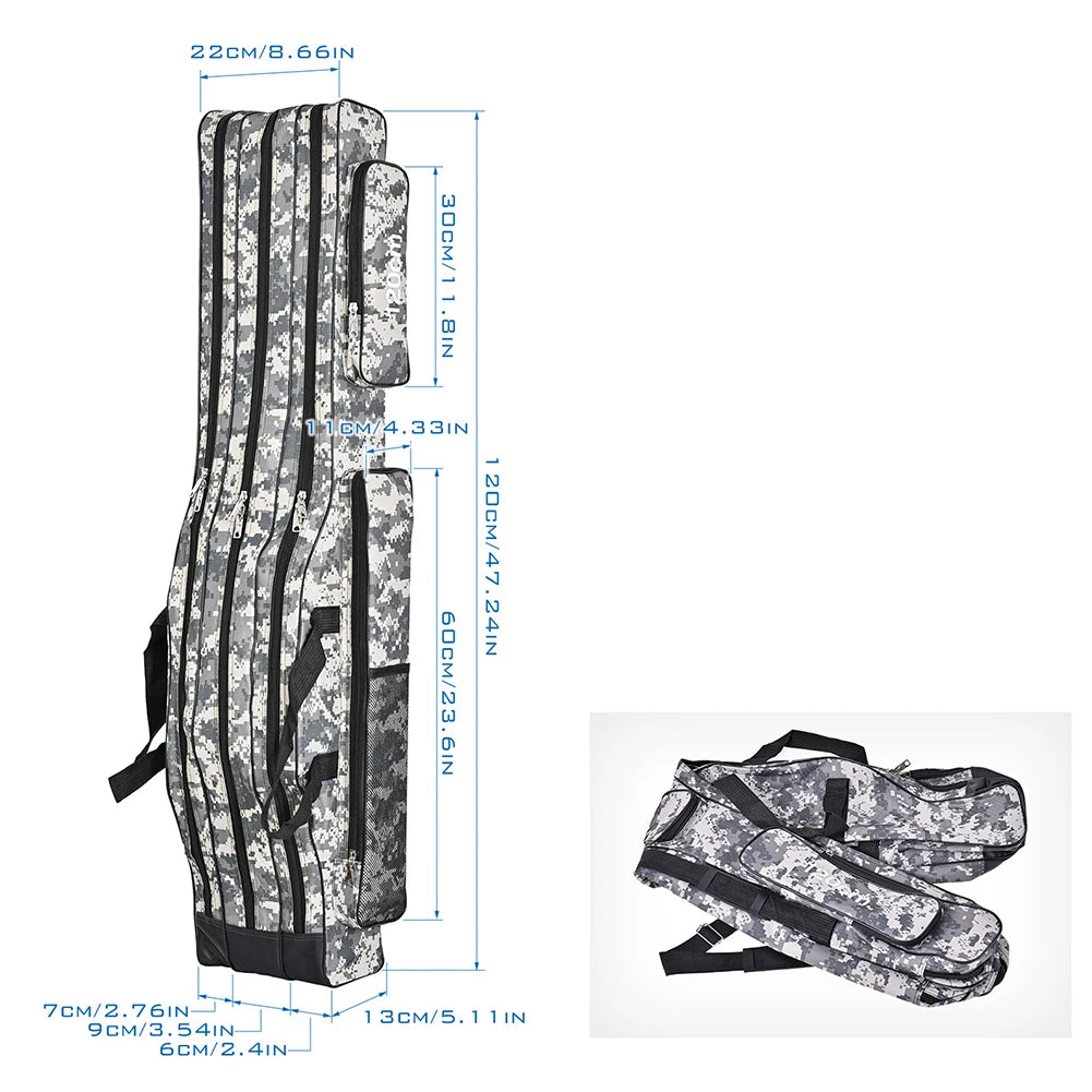 3 Layer Folding Fishing Tackle Backpack Waterproof Fishing Rod Reel Carrier Organizer Large Capacity Multifunctional for Travel