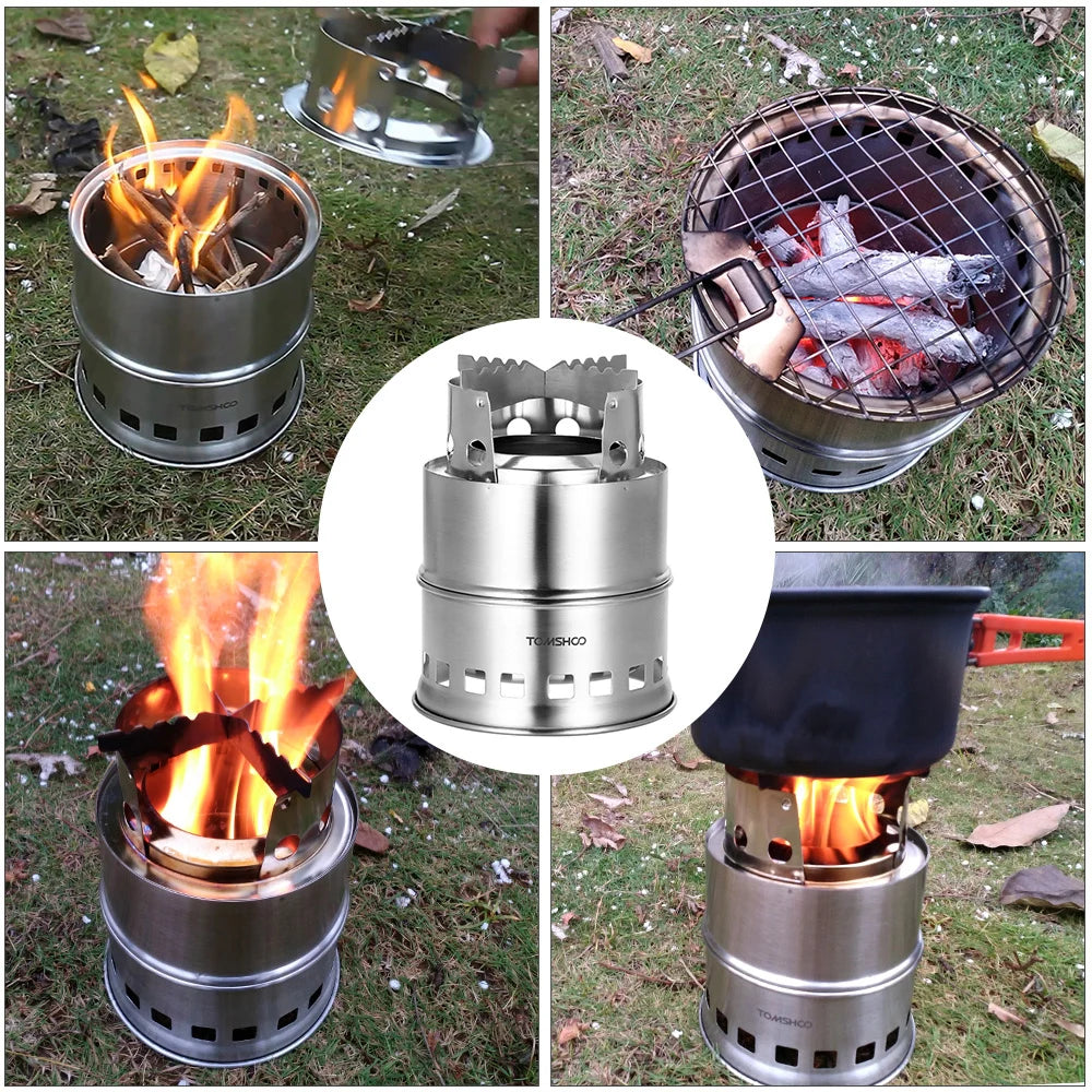 LIXADA Camping Stove With Wood Plate And Foldable Handle