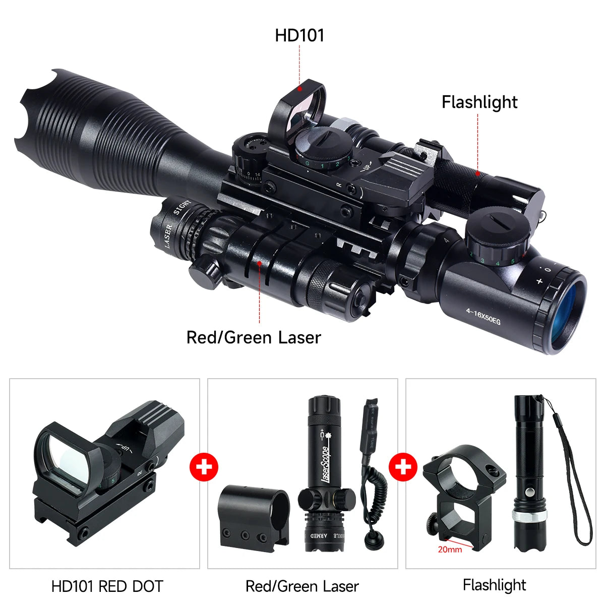 Exit 4-16X50EG Rifle Scope With Red Dot Sight Laser Pointer