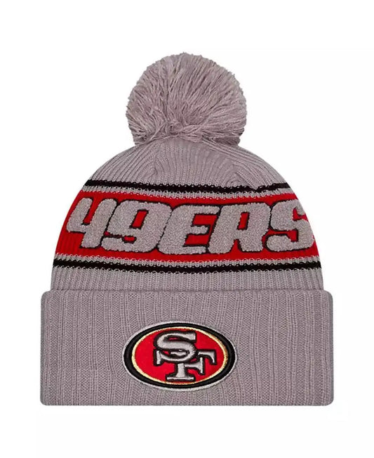 New Era | Men's Gray San Francisco 49ers 2024 Sideline Sport Cuffed Knit Hat with Pom