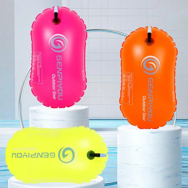 Inflatable Open Swimming Buoy Tow Float Dry Bag Double Air Bag with Waist Belt for Water Sport Swimming Storage Float Tools