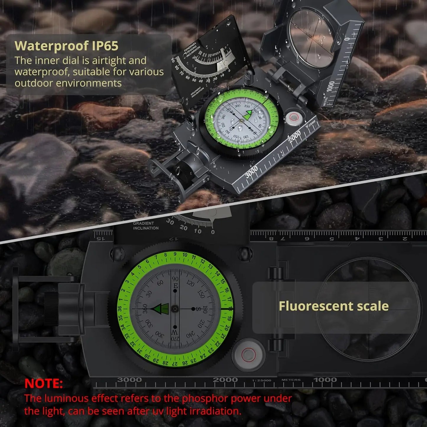 Carrying Anbte Hiking Compass Waterproof Clinometer