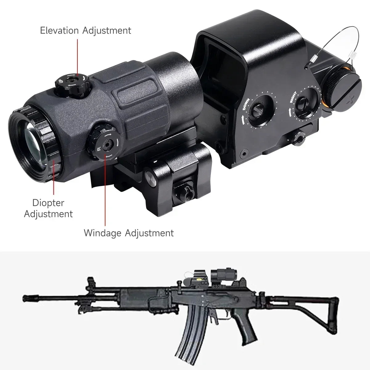 558 G33 Combo Hunting Holographic Sight Red Green Dot Reflex Tactical G43 G45 3X 5X Magnifier Sight Folding Side Flip Riflescope