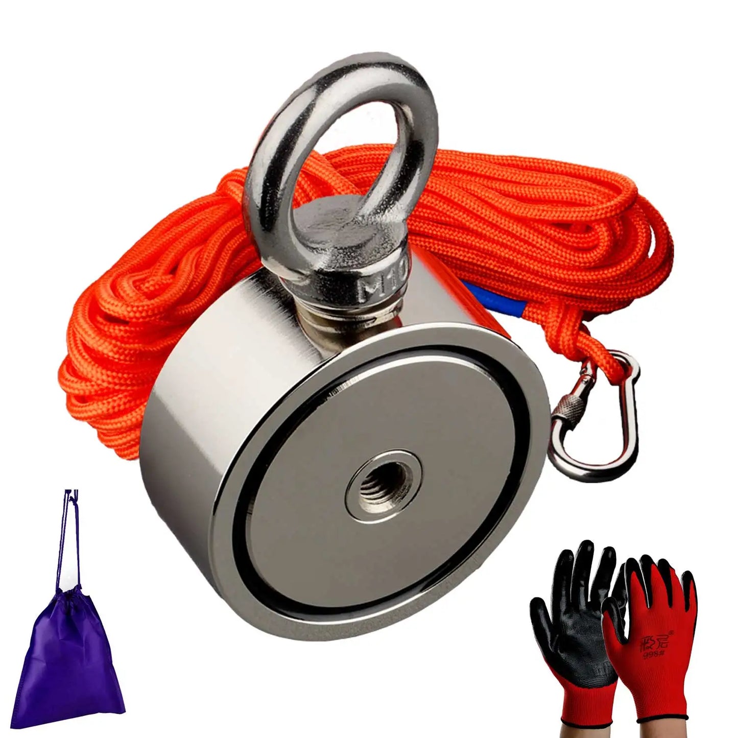 Double Sided 300-500KG Magnet Fishing Kit Neodymium Magnets Rope Claw Gloves Glue Plastic Shovel Bag Magnetic Recovery Salvage