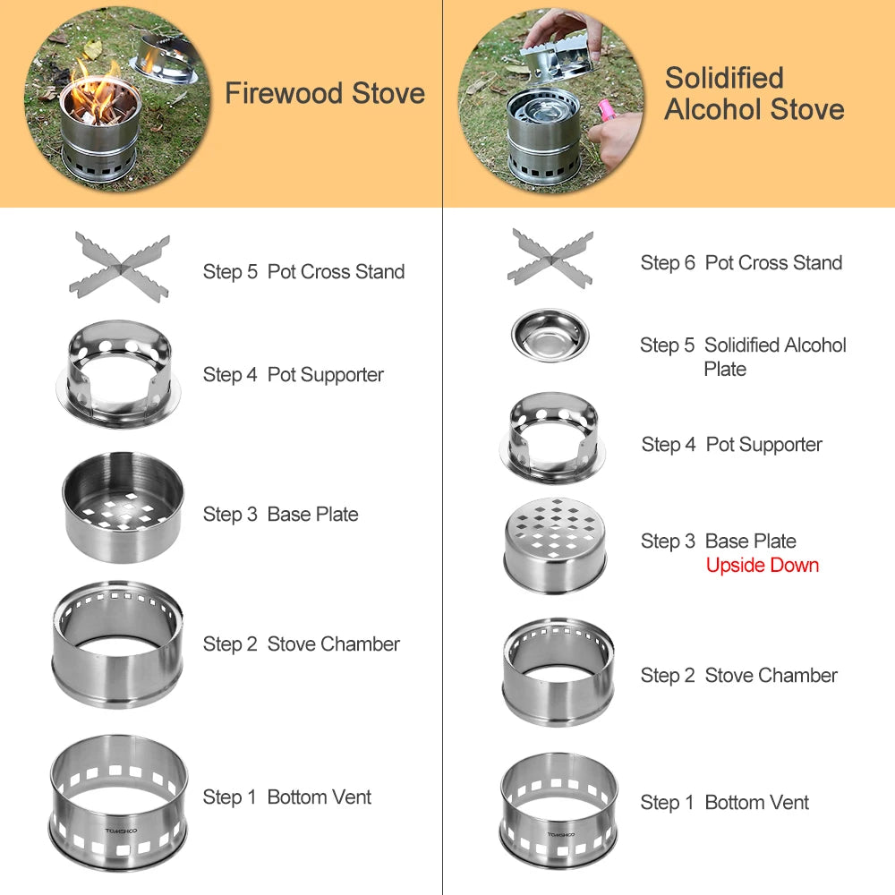 LIXADA Camping Stove With Wood Plate And Foldable Handle