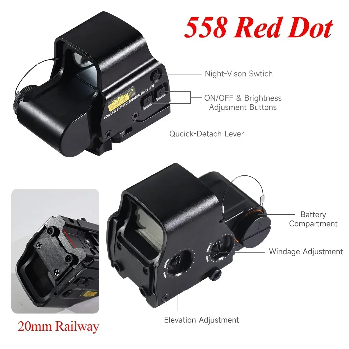 558 G33 Combo Hunting Holographic Sight Red Green Dot Reflex Tactical G43 G45 3X 5X Magnifier Sight Folding Side Flip Riflescope