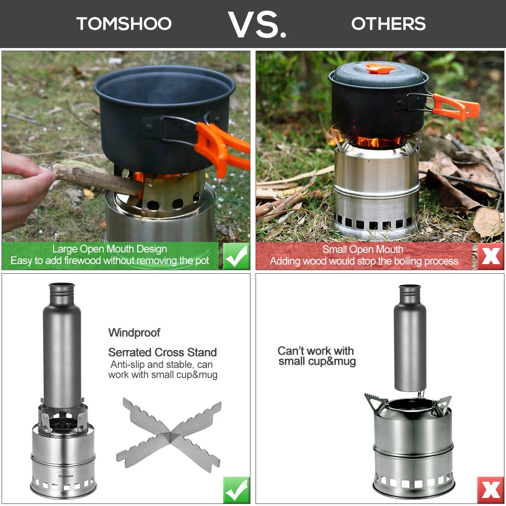 LIXADA Camping Stove With Wood Plate And Foldable Handle