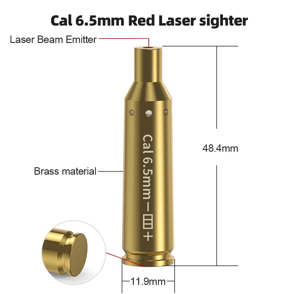 6.5MM Optics Cartridge Red Dot Laser Bore Brass Bore Boresighter For Pistol Rifle Scope Hunting Accessories 6 Batte