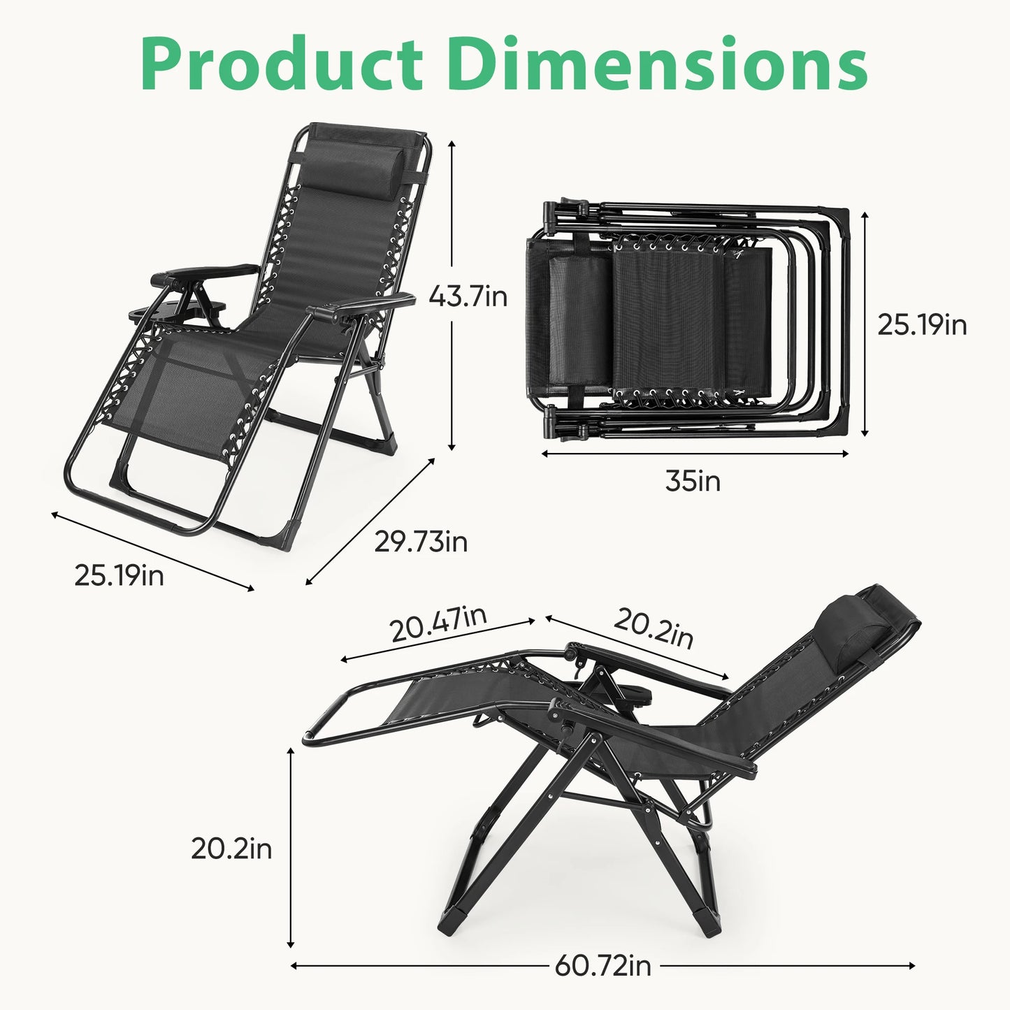 JHK Zero Gravity Recliner Outdoor Lounge Chair Cup Holder
