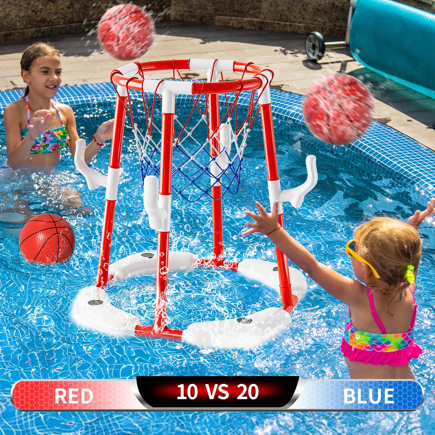 Floating Pool Basketball Hoop Game With 4 Balls Outdoor Toys