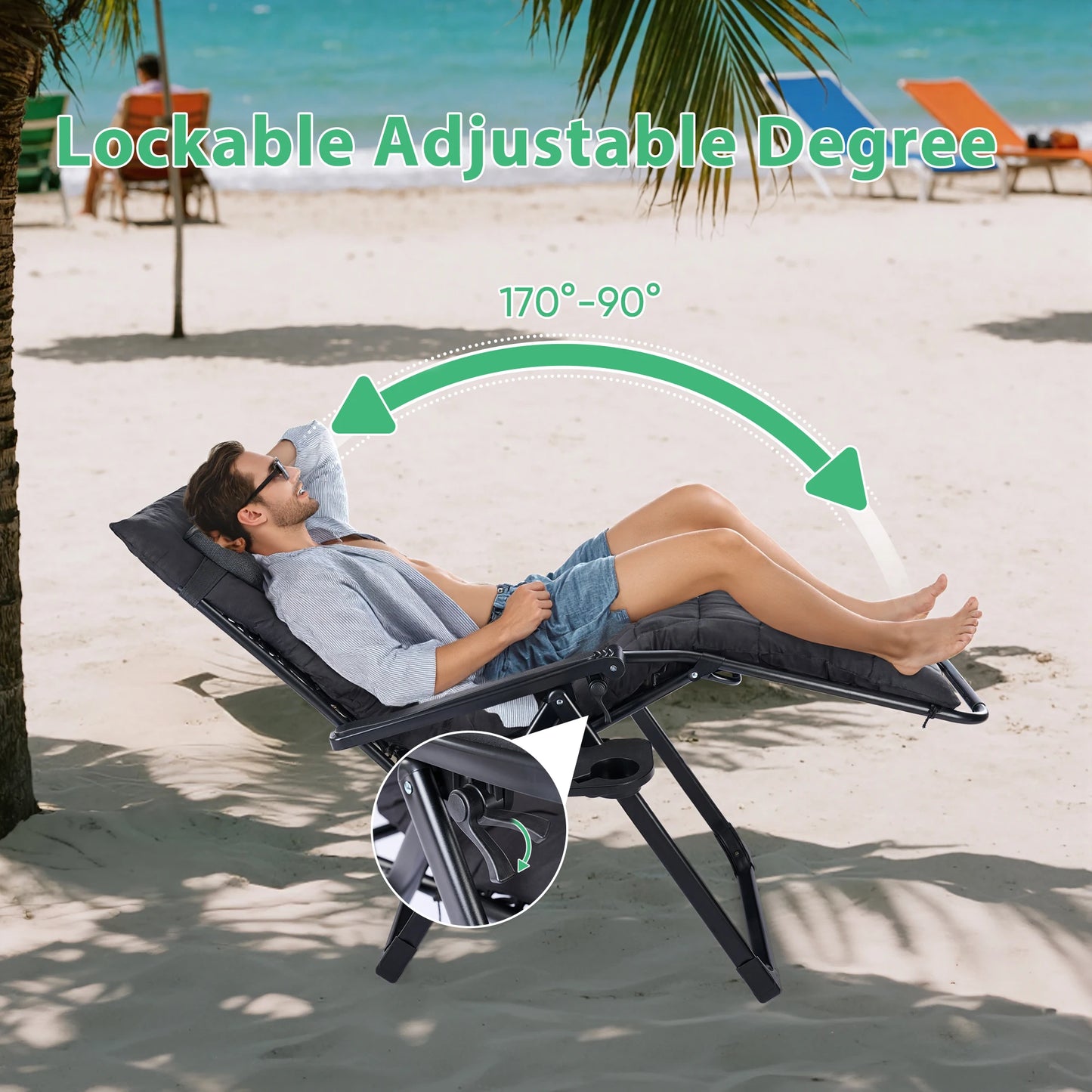 JHK Zero Gravity Recliner Outdoor Lounge Chair Cup Holder