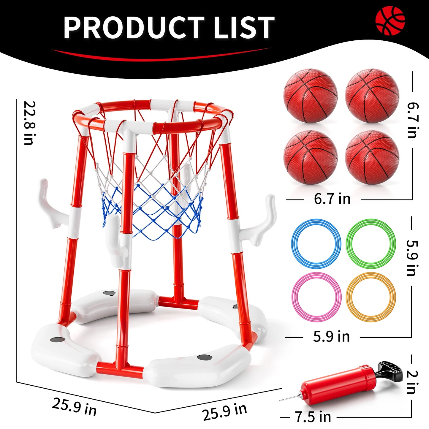 Floating Pool Basketball Hoop Game With 4 Balls Outdoor Toys