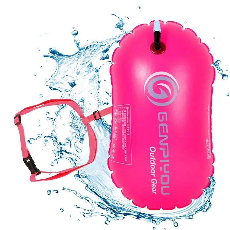 Inflatable Open Swimming Buoy Tow Float Dry Bag Double Air Bag with Waist Belt for Water Sport Swimming Storage Float Tools