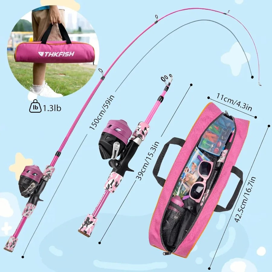 Telescopic Fishing Rod and Reel Combo Set with Lures Tackle Box Foldable Stool and Portable Bag for Ideal Starter Kit for Boys