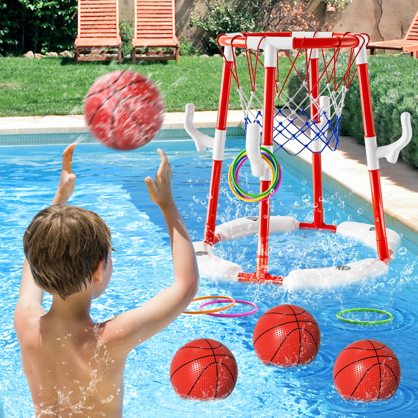 Floating Pool Basketball Hoop Game With 4 Balls Outdoor Toys
