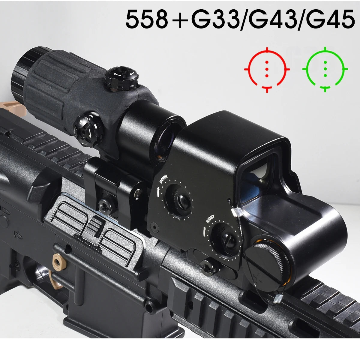 558 G33 Combo Hunting Holographic Sight Red Green Dot Reflex Tactical G43 G45 3X 5X Magnifier Sight Folding Side Flip Riflescope