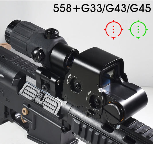 558 G33 Combo Hunting Holographic Sight Red Green Dot Reflex Tactical G43 G45 3X 5X Magnifier Sight Folding Side Flip Riflescope