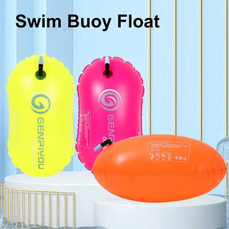 Inflatable Open Swimming Buoy Tow Float Dry Bag Double Air Bag with Waist Belt for Water Sport Swimming Storage Float Tools