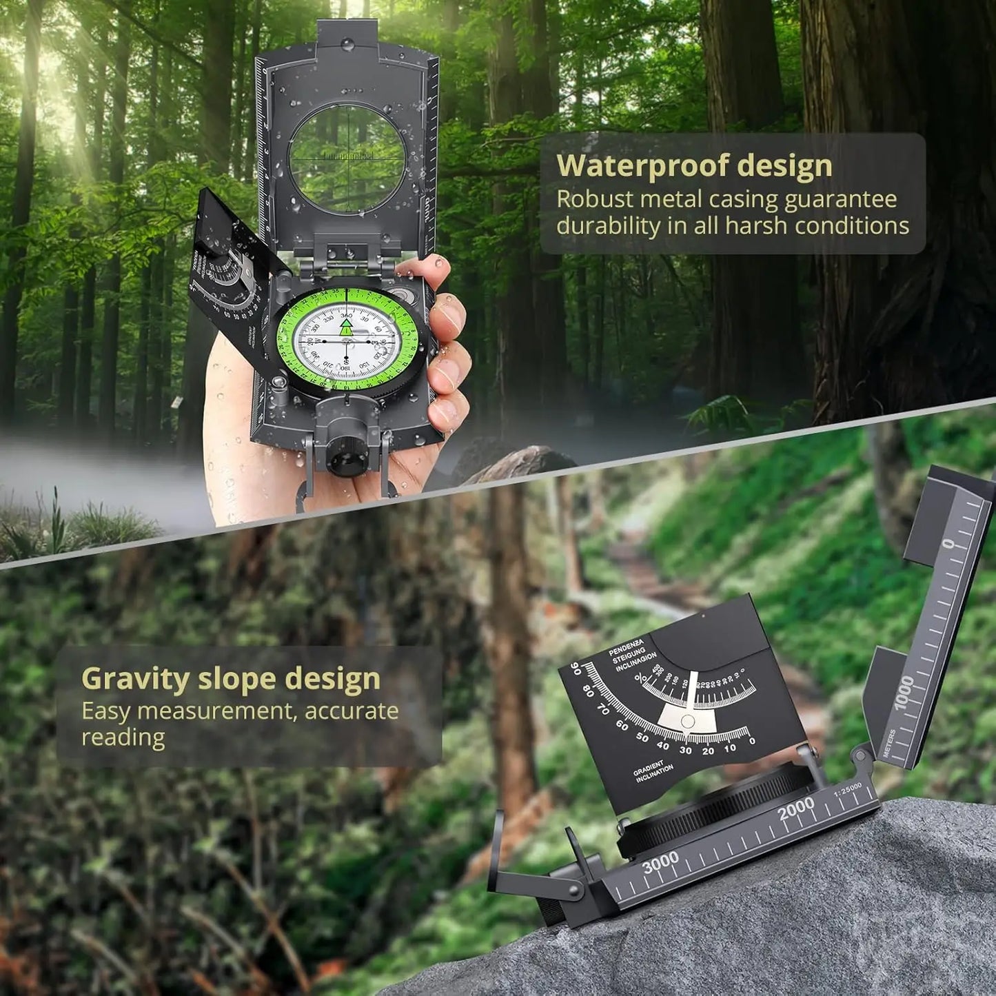 Carrying Anbte Hiking Compass Waterproof Clinometer