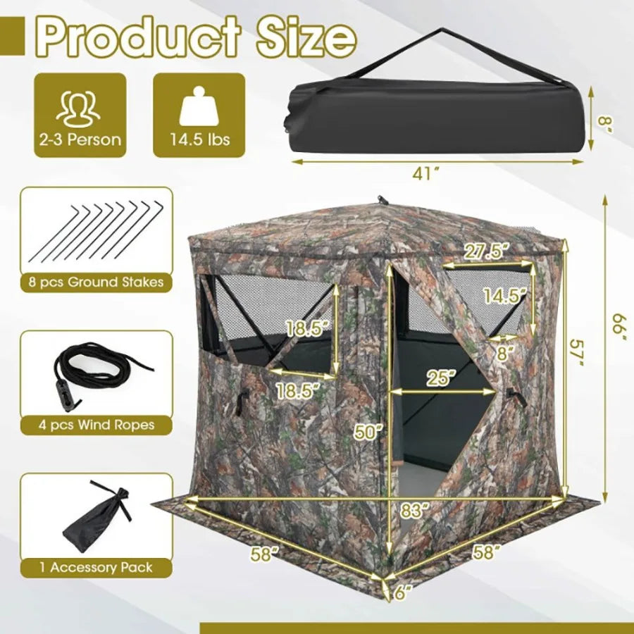 Hunting Blind Portable Pop Up Ground Tent With Carry Bag