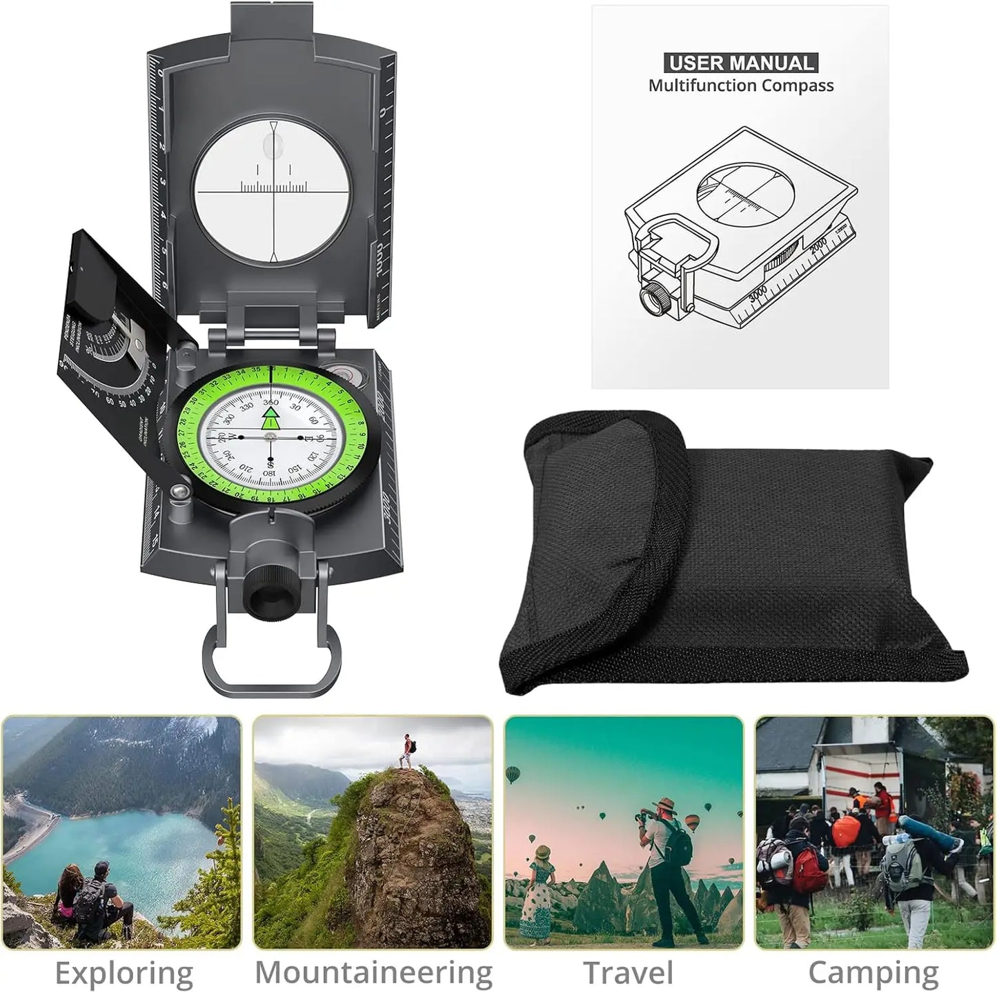 Carrying Anbte Hiking Compass Waterproof Clinometer