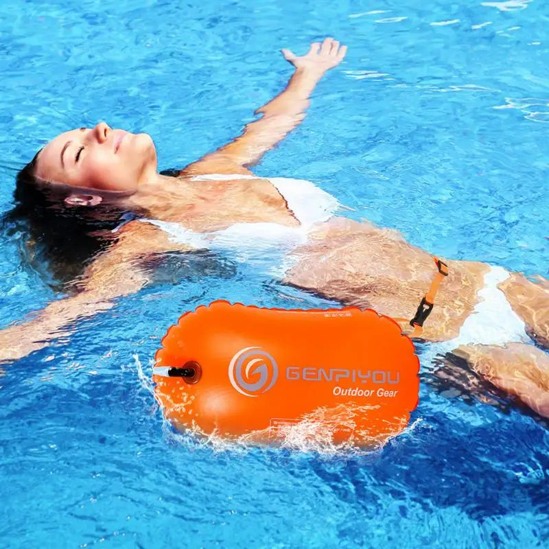 Inflatable Open Swimming Buoy Tow Float Dry Bag Double Air Bag with Waist Belt for Water Sport Swimming Storage Float Tools