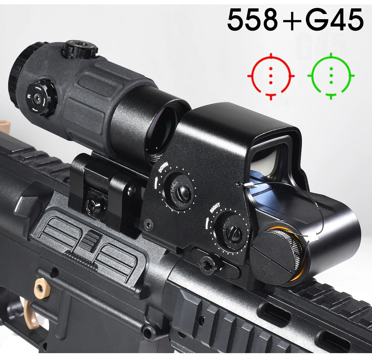 558 G33 Combo Hunting Holographic Sight Red Green Dot Reflex Tactical G43 G45 3X 5X Magnifier Sight Folding Side Flip Riflescope