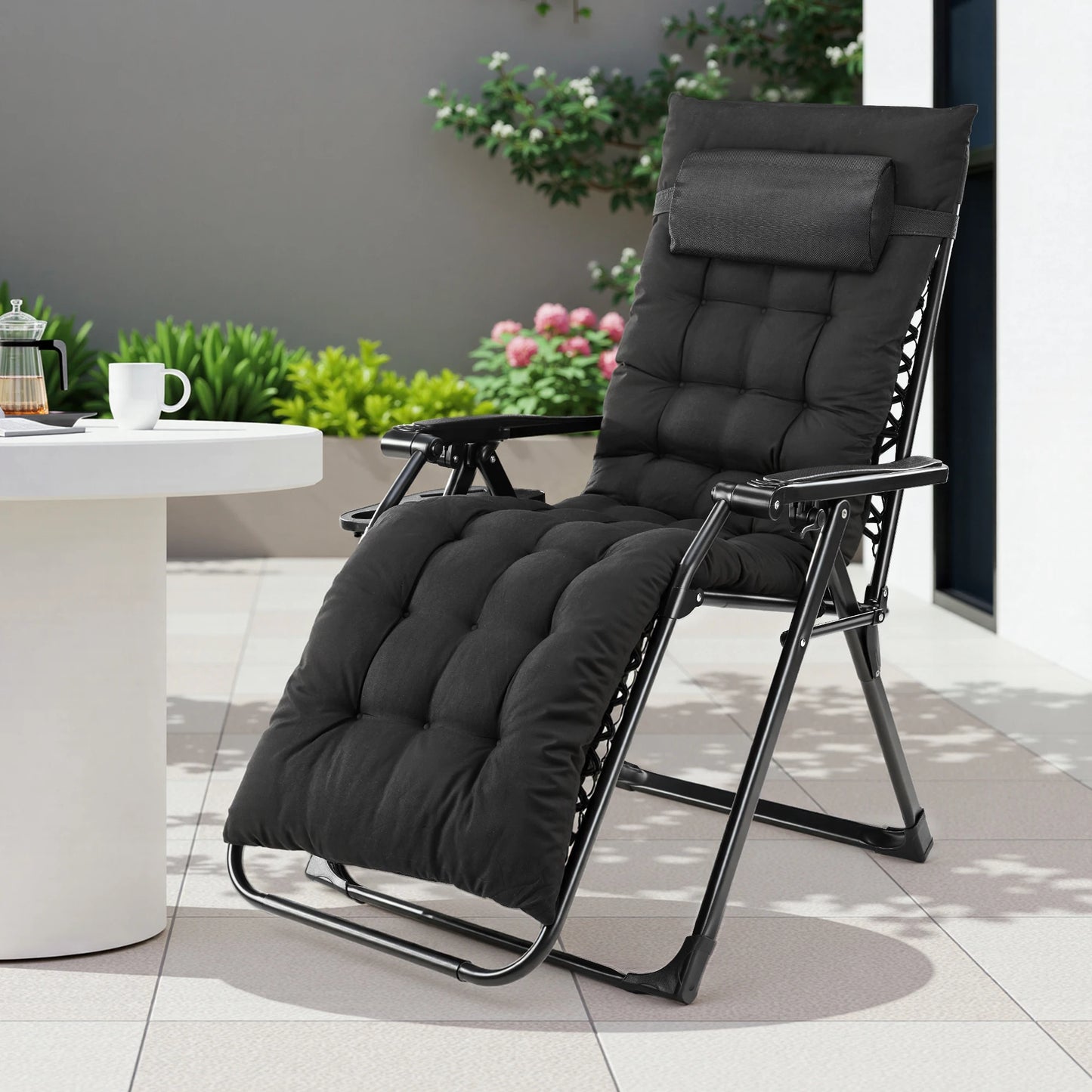 JHK Zero Gravity Recliner Outdoor Lounge Chair Cup Holder