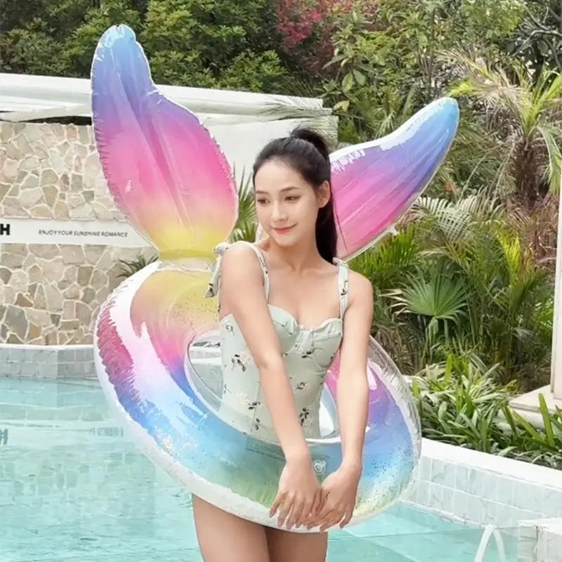 Inflatable Swimming Ring Mermaid Tail Sequin Pool Ring Floating Beach Party Toys For Adult Kids Water Play Tube Swimming Toys