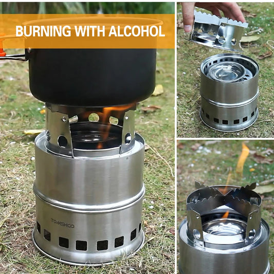 LIXADA Camping Stove With Wood Plate And Foldable Handle