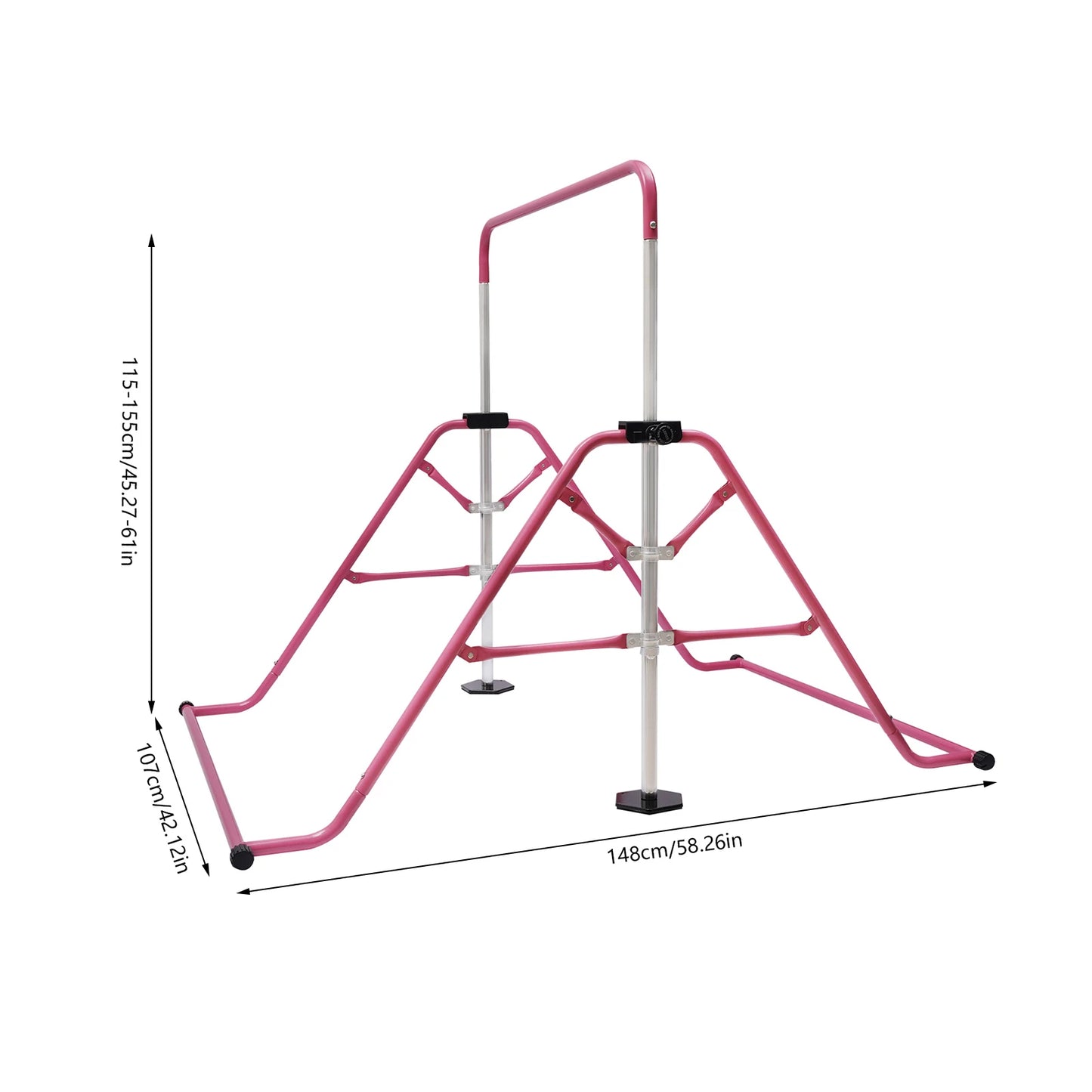 Pink Gymnastics Bars Foldable Children's Monkey Bars Adjustable Height Kids' Toy Indoors Outdoors Suitable 3-8 Years Old