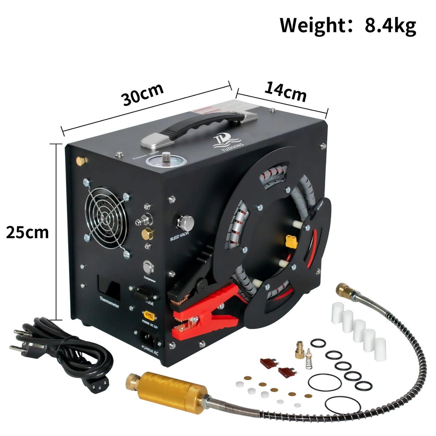 TUDIVING-Portable 4500Psi Pcp Air Compressor,300Bar High Pressure Air Compressor Scuba Tank Compressor HPA Pump Fill Station