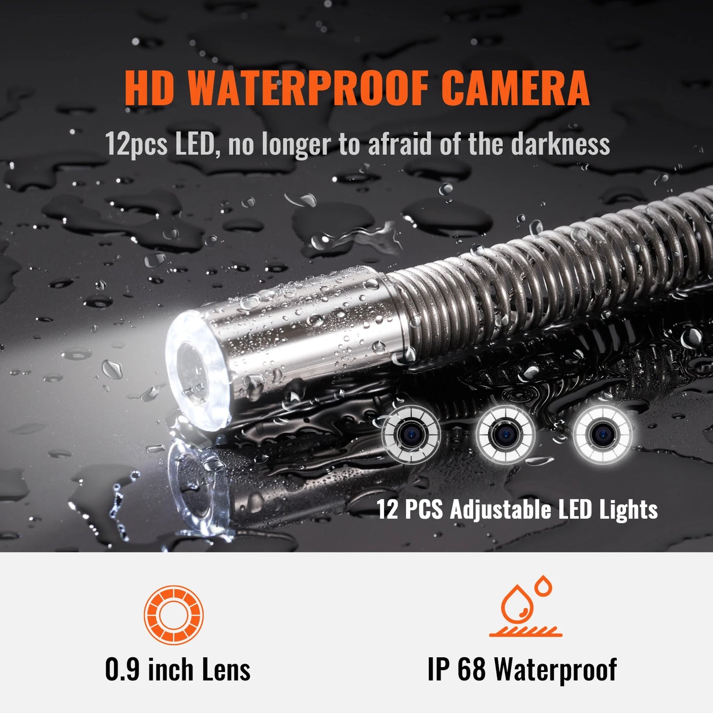SucceBuy Sewer Camera 9" Screen Pipeline Inspection Camera w/ DVR Function Waterproof Camera 12 Adjustable LED and 16 GB SD Card