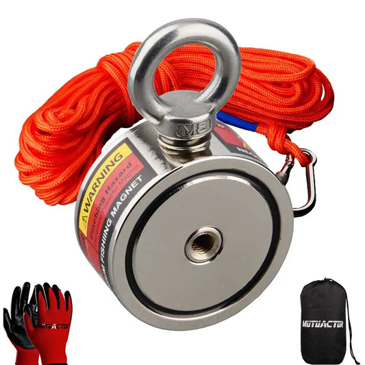 Double Sided 300-500KG Magnet Fishing Kit Neodymium Magnets Rope Claw Gloves Glue Plastic Shovel Bag Magnetic Recovery Salvage