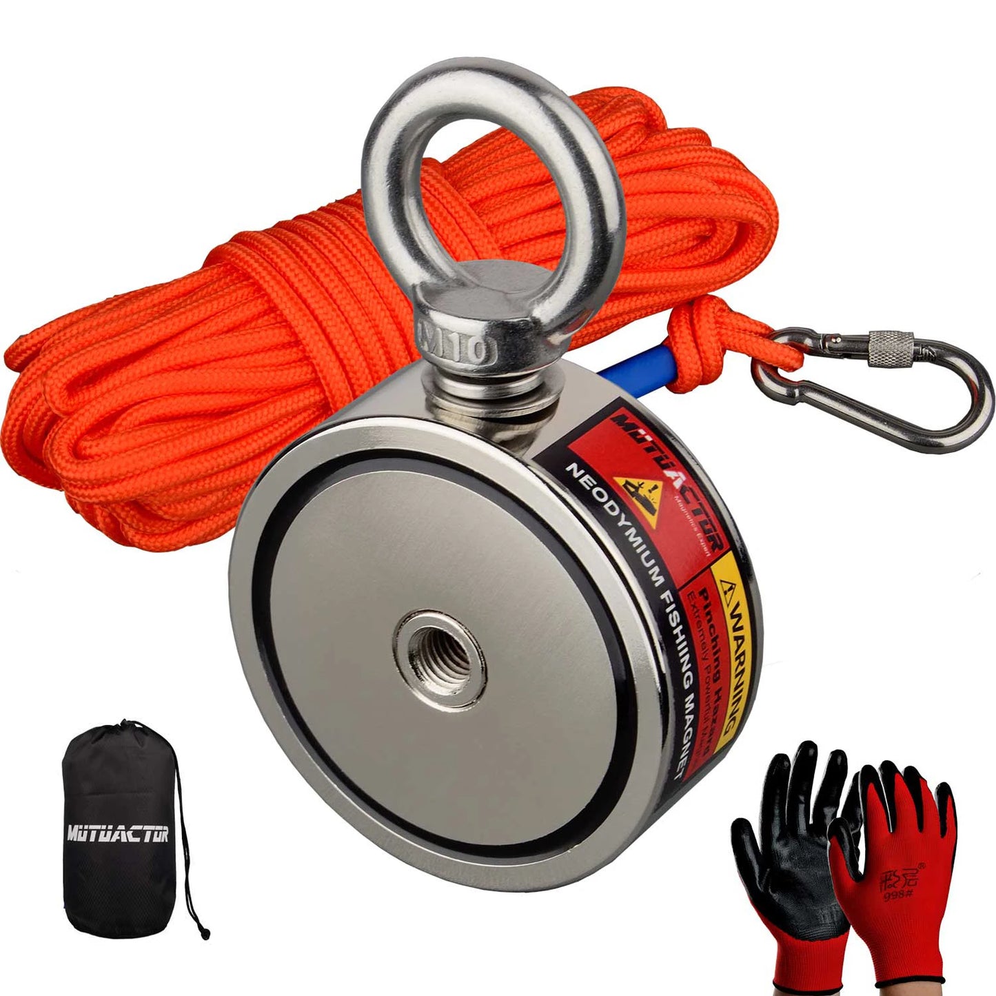 Double Sided 300-500KG Magnet Fishing Kit Neodymium Magnets Rope Claw Gloves Glue Plastic Shovel Bag Magnetic Recovery Salvage