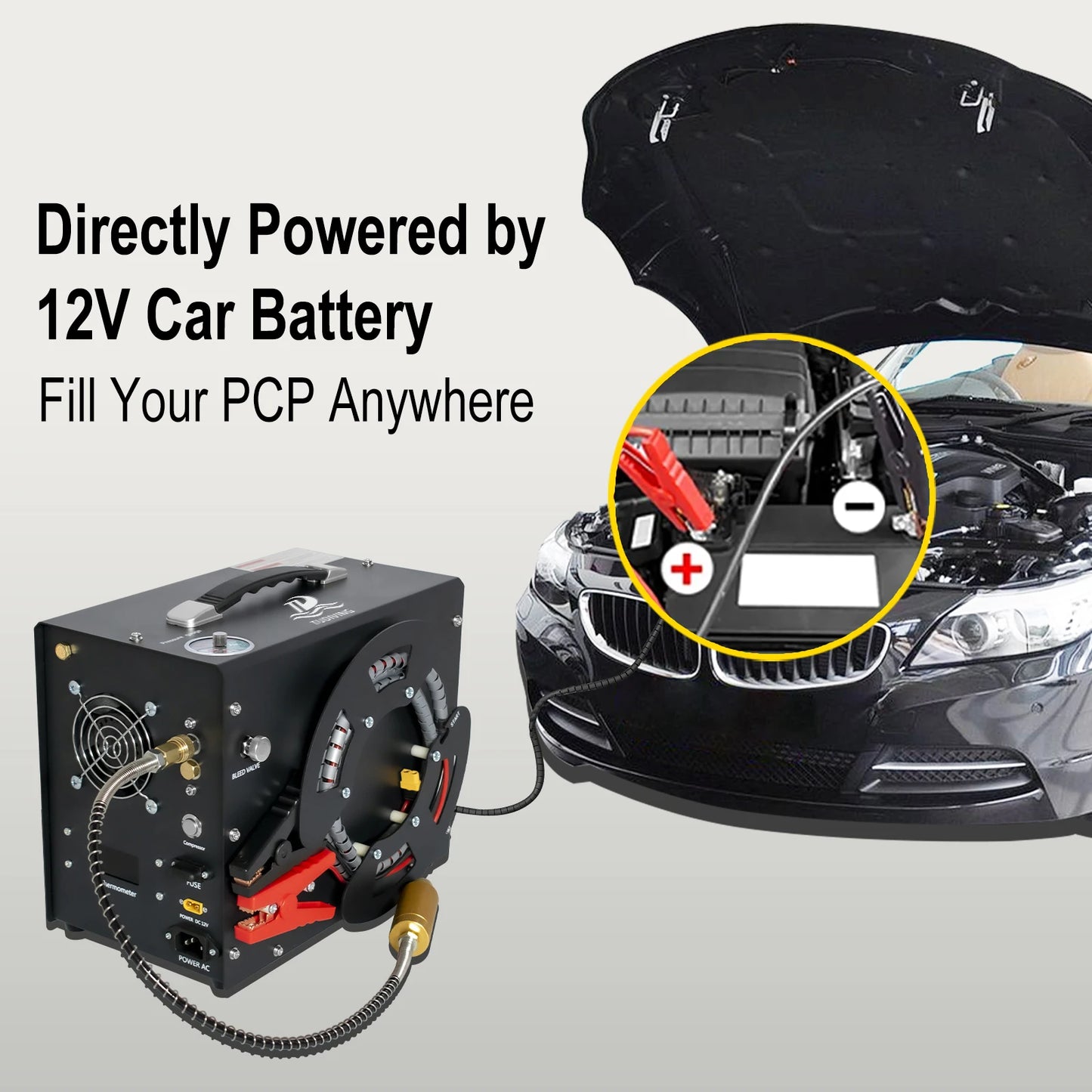 TUDIVING-Portable 4500Psi Pcp Air Compressor,300Bar High Pressure Air Compressor Scuba Tank Compressor HPA Pump Fill Station