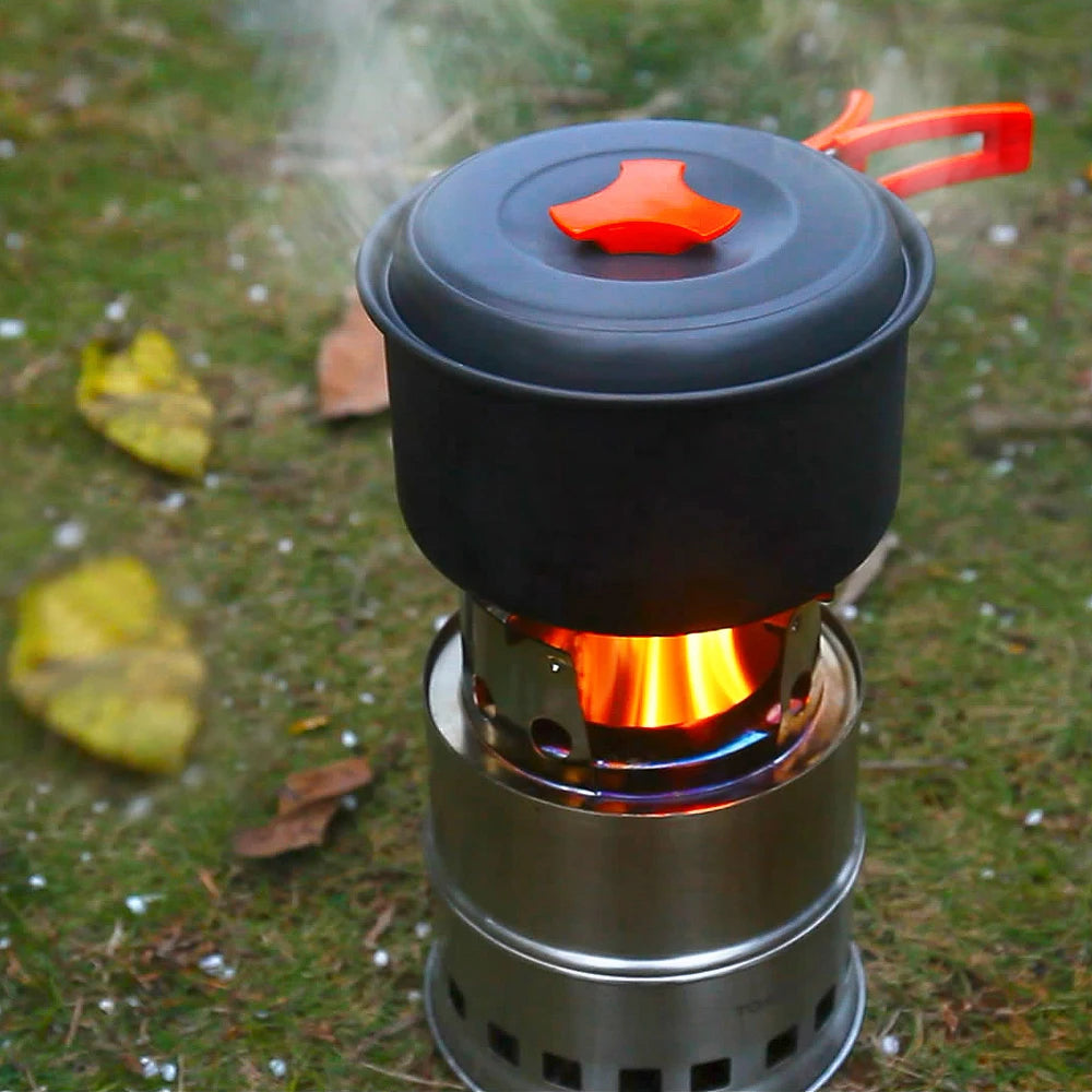 LIXADA Camping Stove With Wood Plate And Foldable Handle