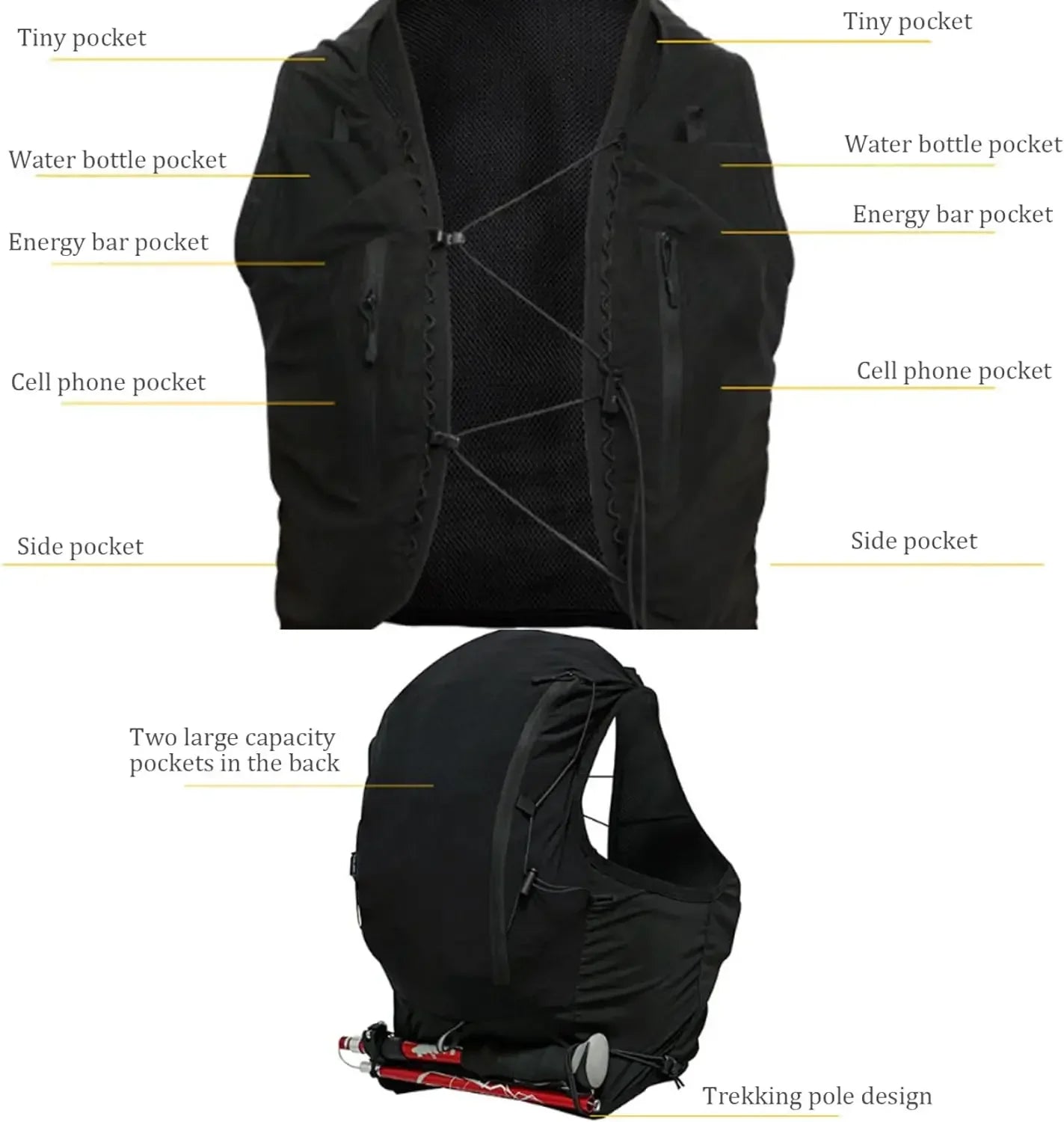 Hydration Vest Pack with 12 Pockets with Internal for Small Items Phones Wallets Keys and Towel for Jogging Biking Hiking