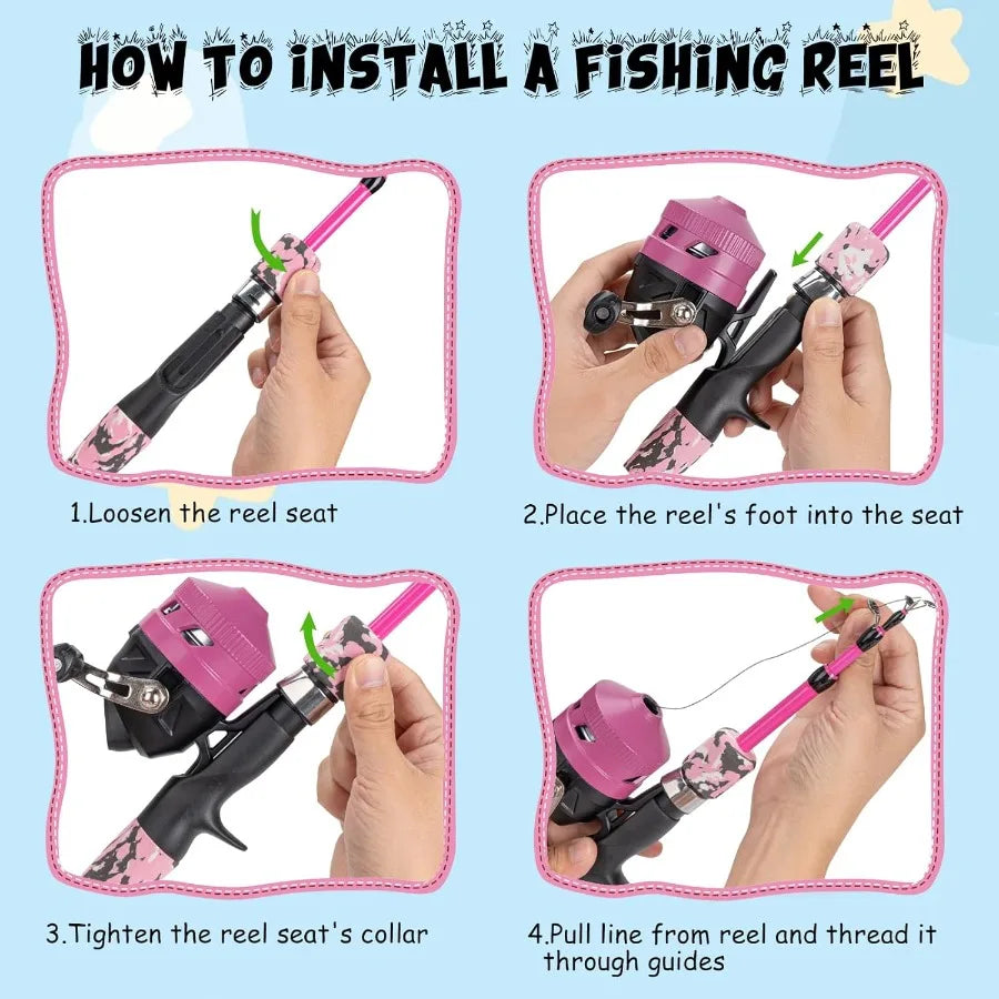 Telescopic Fishing Rod and Reel Combo Set with Lures Tackle Box Foldable Stool and Portable Bag for Ideal Starter Kit for Boys